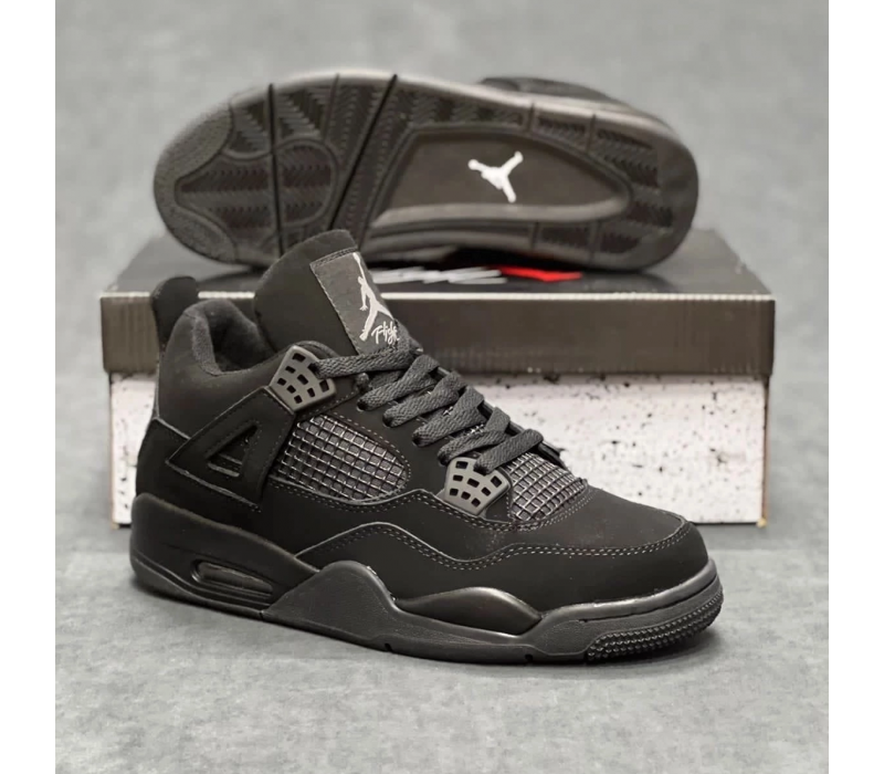 Кроссовки зимние Jordan 4 All Black с мехом