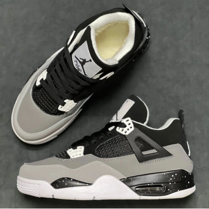 Кроссовки зимние Jordan 4 Grey/Black с мехом  (реплика высокого качества)