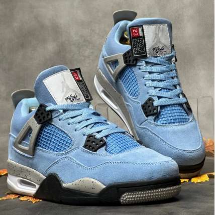 Кроссовки зимние Jordan 4 Sky Blue с мехом  (реплика высокого качества)