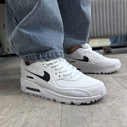 Кроссовки Nike air max 90 White Black logo (реплика высокого качества)