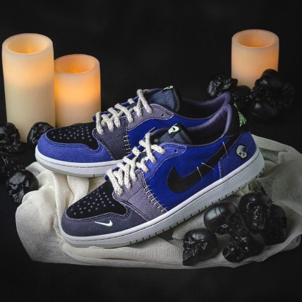 Кроссовки Jordan 1 Low Voodoo Zion Blue (реплика высокого качества)