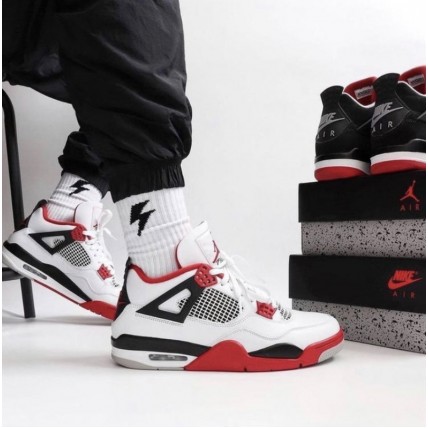 Кроссовки Jordan 4 White/Red (реплика высокого качества)