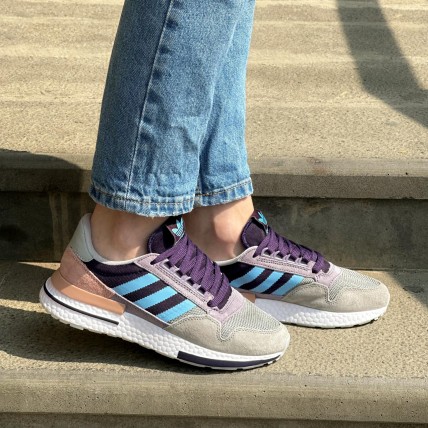 Кроссовки ZX 500 Grey/Purple/Blue (реплика высокого качества)