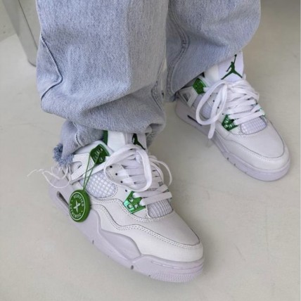Кроссовки Jordan 4 White Metallic Green  (реплика высокого качества)
